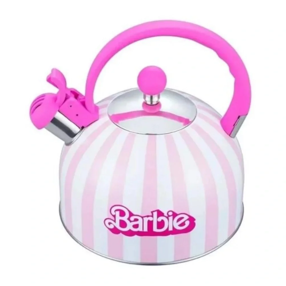 Barbie Pink & White Striped Whistling Stovetop Kettle
